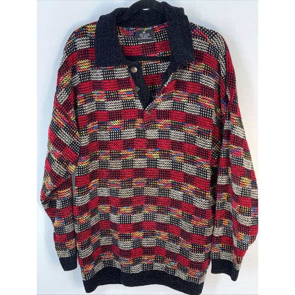 Vtg Bergati Oversized Sweater Textured Coogi Style 90s Multi Color Mens Size M. - Picture 1 of 5